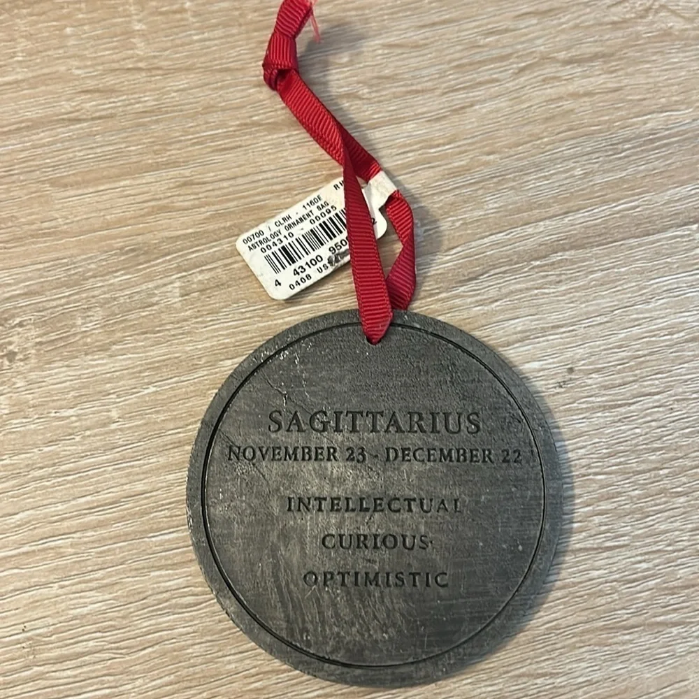 Astrology Sagittarius Pewter Metal Round Ornament with Ribbon for Hanging